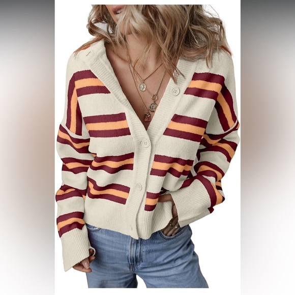 EVALESS Women's Striped Cardigan Sweaters Trendy Lightweight Cropped Casual XL - Picture 1 of 5